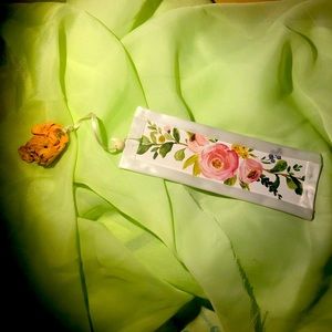 Watercolor Roses Bookmark w Teddy Bear Head Charm